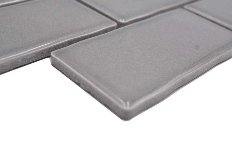 Hand-painted ceramic mosaic tile Metro Sybway composite uni stone gray light gray glossy MOS26-345_m