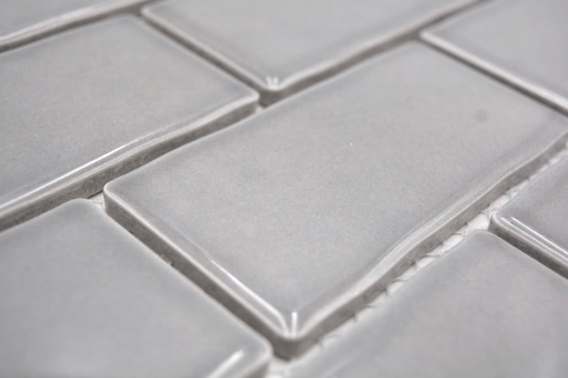Hand-painted ceramic mosaic tile Metro Sybway composite uni stone gray light gray glossy MOS26-345_m