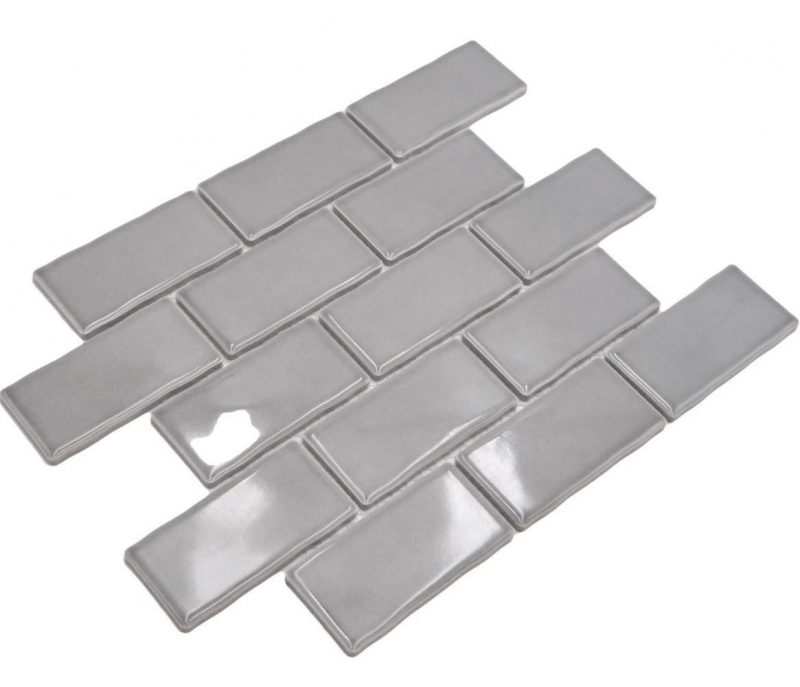 Hand-painted ceramic mosaic tile Metro Sybway composite uni stone gray light gray glossy MOS26-345_m