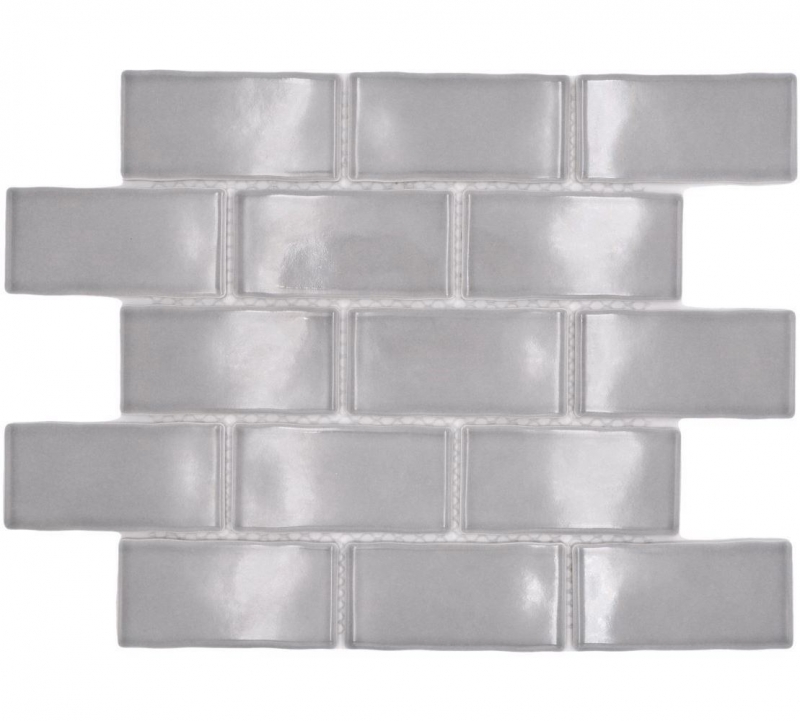 Hand-painted ceramic mosaic tile Metro Sybway composite uni stone gray light gray glossy MOS26-345_m
