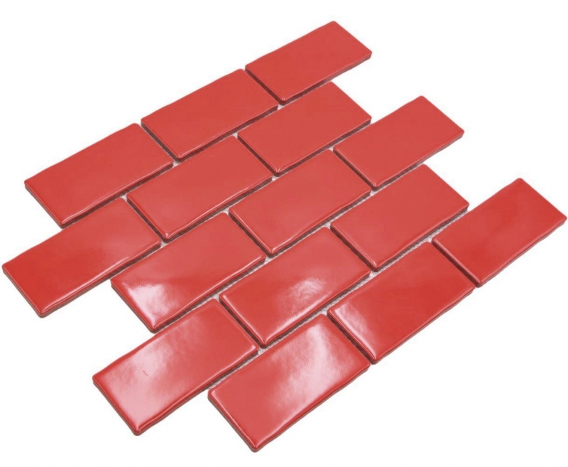 Hand-painted ceramic mosaic tile Metro Sybway composite uni fire red glossy MOS26-567_m