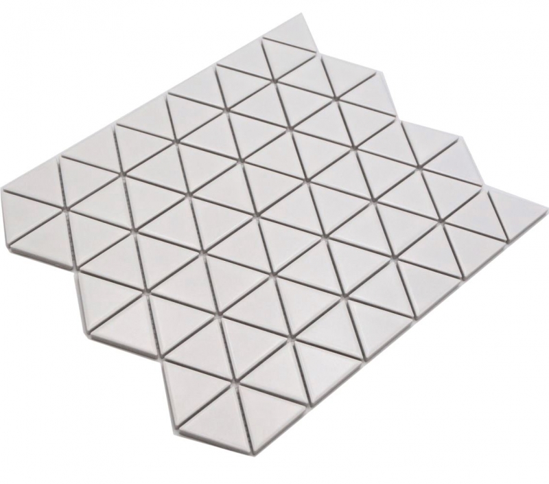 Hand-painted ceramic mosaic tile triangle diamond plain white matt MOS13-t41_m