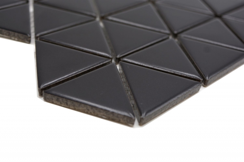 Hand-painted ceramic mosaic tile triangle diamond plain black matt MOS13-t49_m