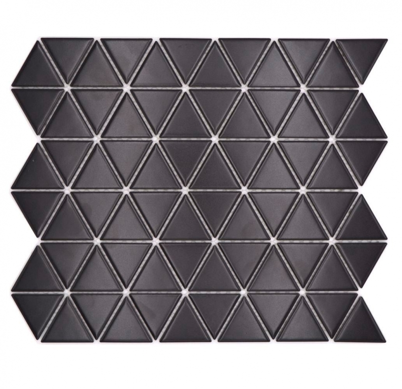Hand-painted ceramic mosaic tile triangle diamond plain black matt MOS13-t49_m