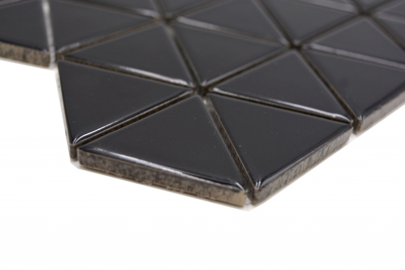 Hand-painted ceramic mosaic tile triangle diamond plain black glossy MOS13-t59_m