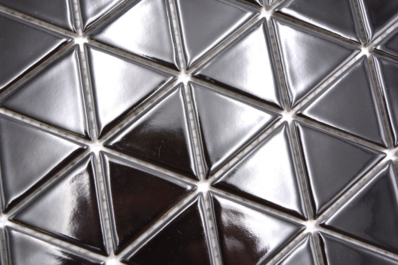 Hand-painted ceramic mosaic tile triangle diamond plain black glossy MOS13-t59_m