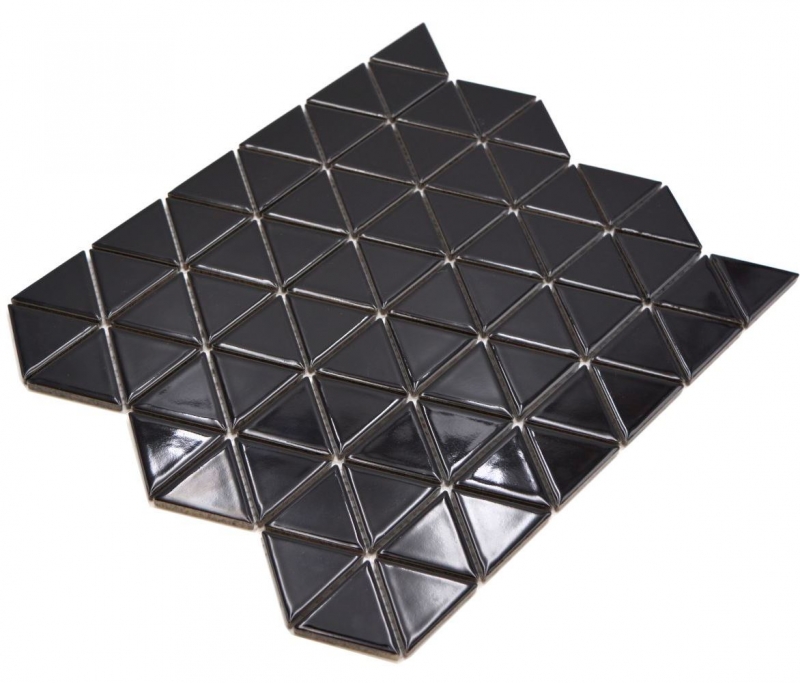 Hand-painted ceramic mosaic tile triangle diamond plain black glossy MOS13-t59_m