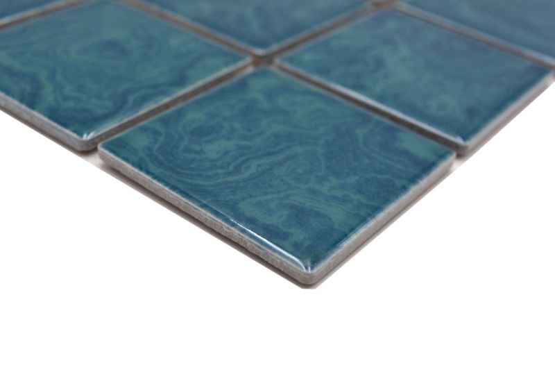 Hand-painted ceramic mosaic tile blue emerald green streaks MOS14-0403_m