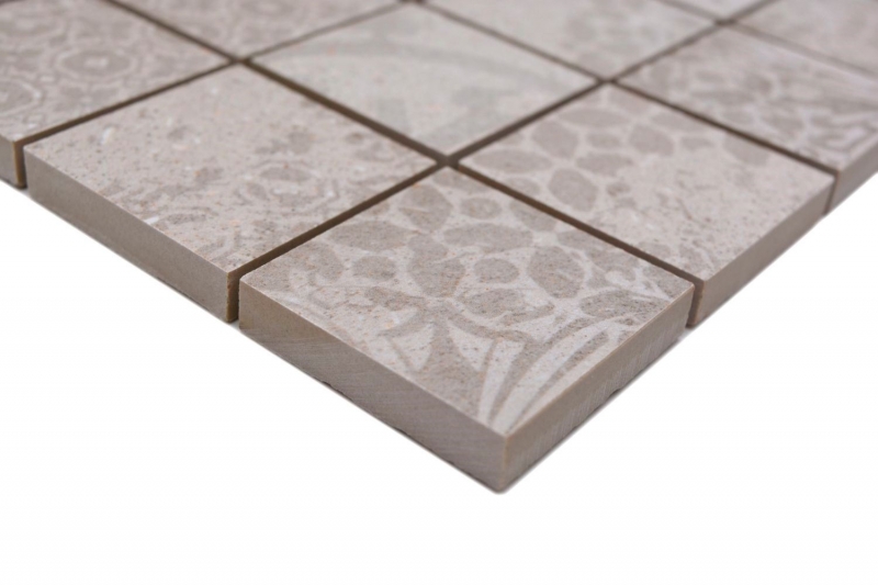Hand-painted ceramic mosaic tile porcelain stoneware light gray beige patterned MOS14-B1_m