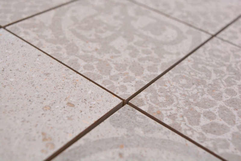 Hand-painted ceramic mosaic tile porcelain stoneware light gray beige patterned MOS23-B5_m