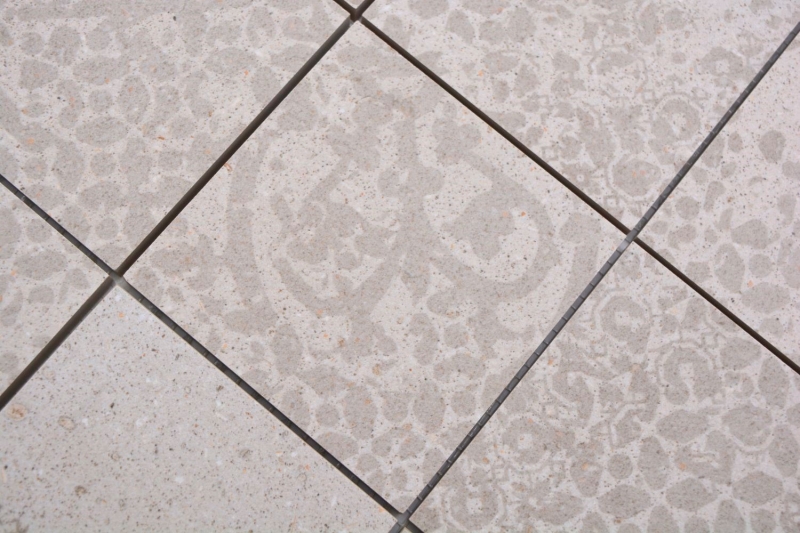 Hand-painted ceramic mosaic tile porcelain stoneware light gray beige patterned MOS23-B5_m
