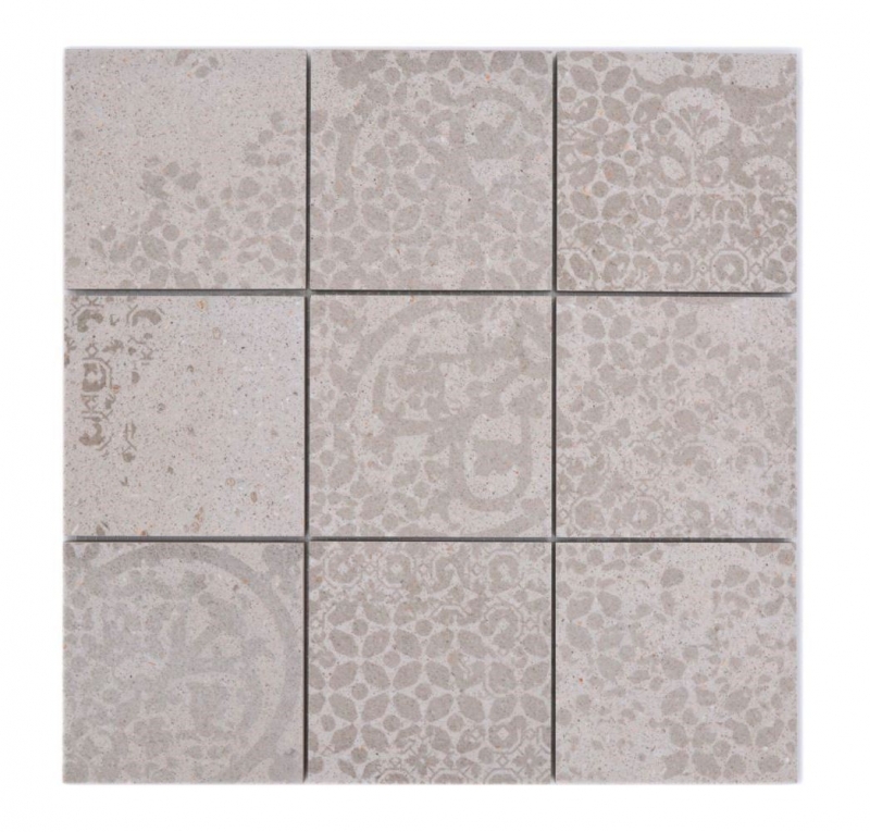Hand-painted ceramic mosaic tile porcelain stoneware light gray beige patterned MOS23-B5_m