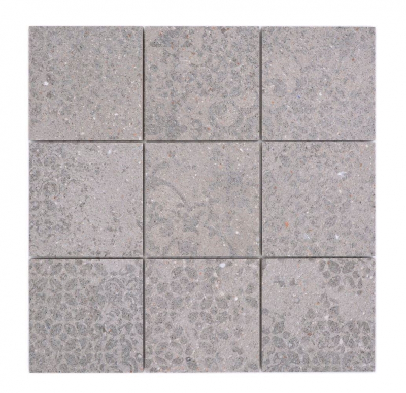 Hand-painted ceramic mosaic tile porcelain stoneware light gray anthracite patterned MOS23-G7_m