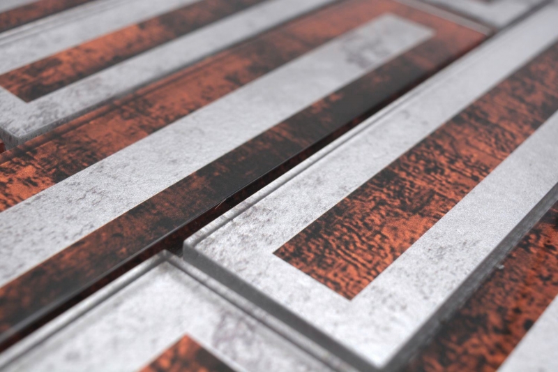 Hand-painted glass mosaic mosaic tile 2D-look brown silver gray shaded MOS88-W1_m