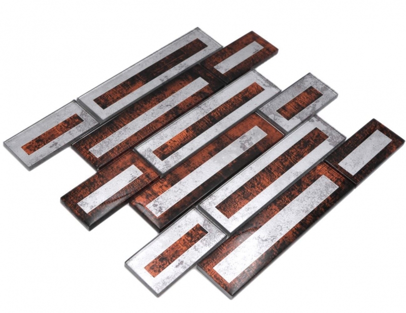 Hand-painted glass mosaic mosaic tile 2D-look brown silver gray shaded MOS88-W1_m