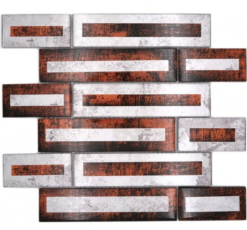 Hand-painted glass mosaic mosaic tile 2D-look brown silver gray shaded MOS88-W1_m