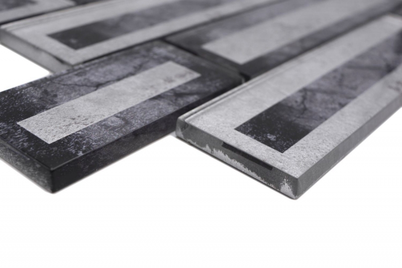 Hand-painted glass mosaic mosaic tile 2D-look black silver gray shaded MOS88-W5_m