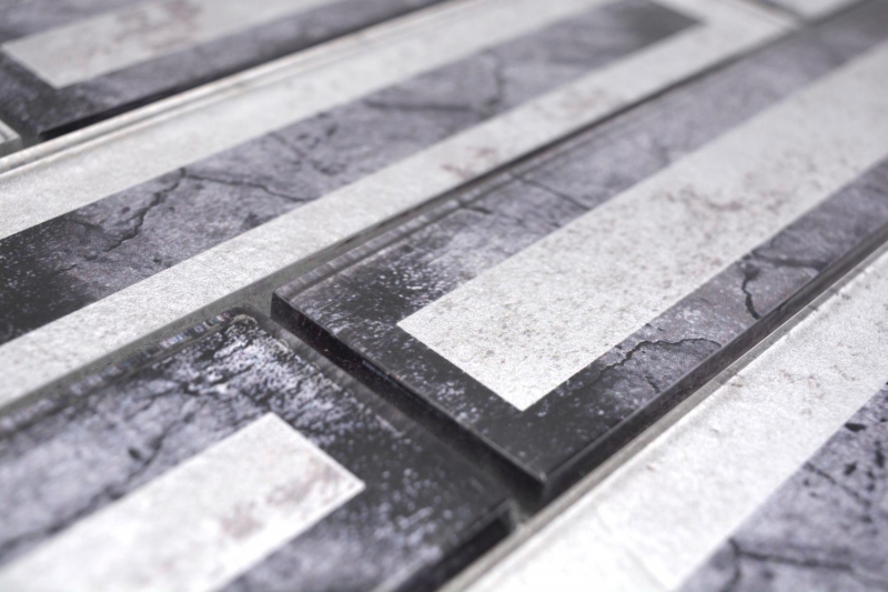 Hand-painted glass mosaic mosaic tile 2D-look black silver gray shaded MOS88-W5_m