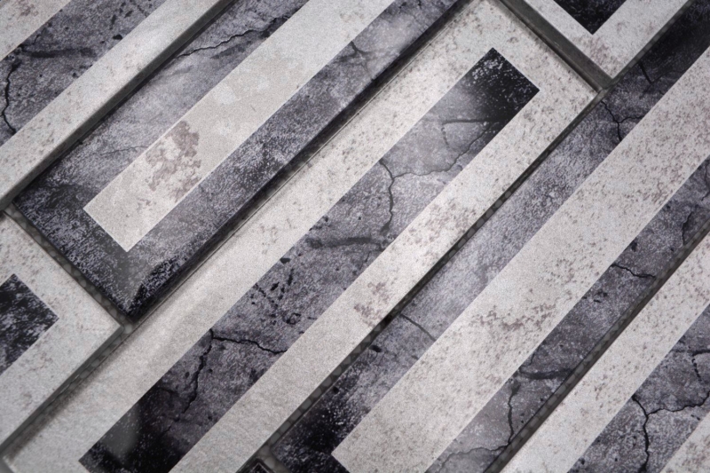 Hand-painted glass mosaic mosaic tile 2D-look black silver gray shaded MOS88-W5_m