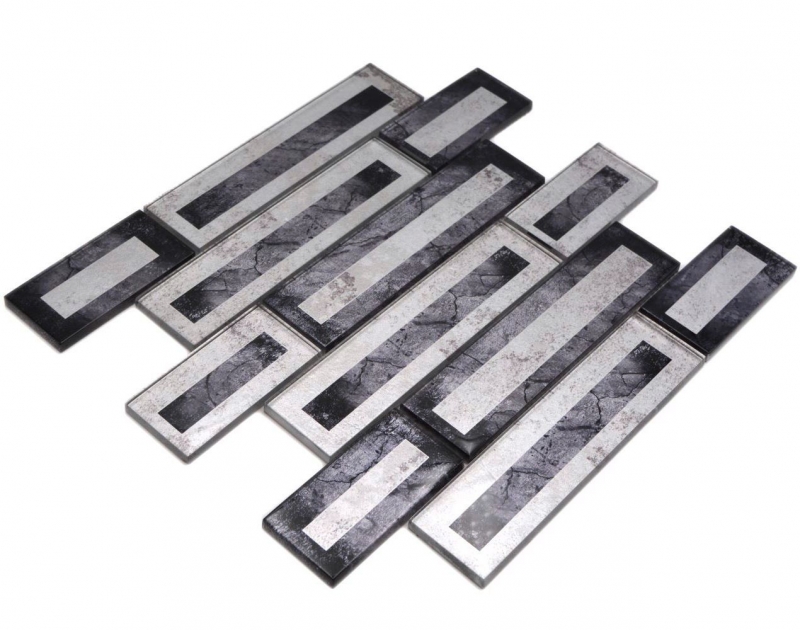 Hand-painted glass mosaic mosaic tile 2D-look black silver gray shaded MOS88-W5_m