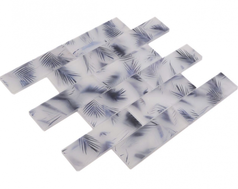 Hand sample glass mosaic mosaic tile composite white blue matt leaf look MOS88-FL34_m