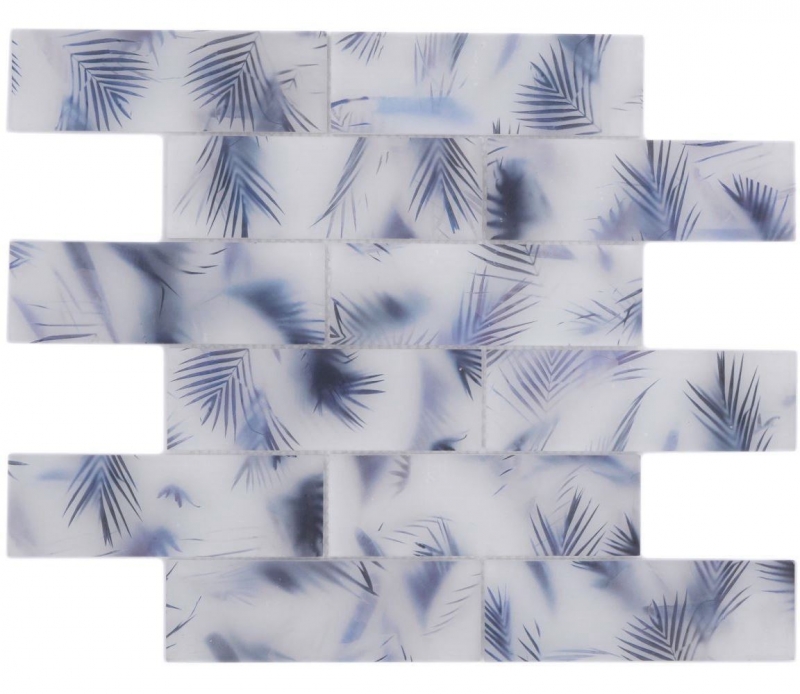 Hand sample glass mosaic mosaic tile composite white blue matt leaf look MOS88-FL34_m