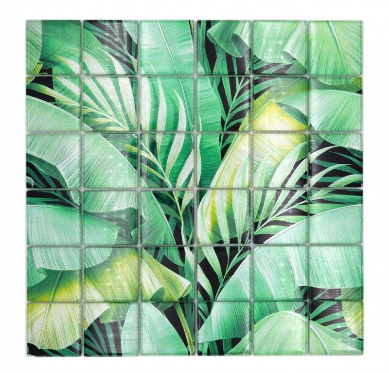 Hand-painted glass mosaic mosaic tile rainforest green leaves look MOS88-Pic01_m