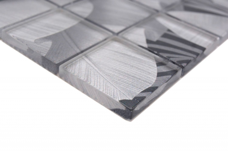 Hand-painted glass mosaic mosaic tile rainforest gray leaves optics MOS88-Pic03_m