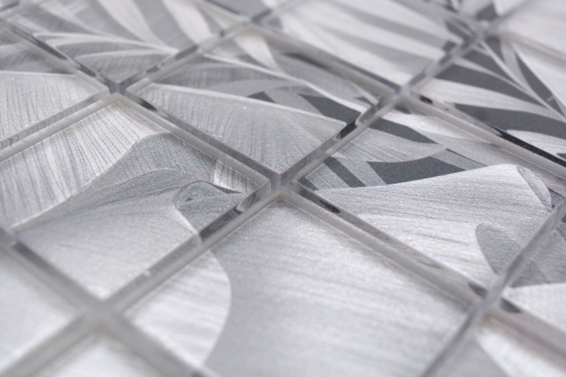 Hand-painted glass mosaic mosaic tile rainforest gray leaves optics MOS88-Pic03_m