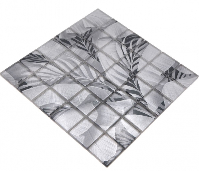 Hand-painted glass mosaic mosaic tile rainforest gray leaves optics MOS88-Pic03_m