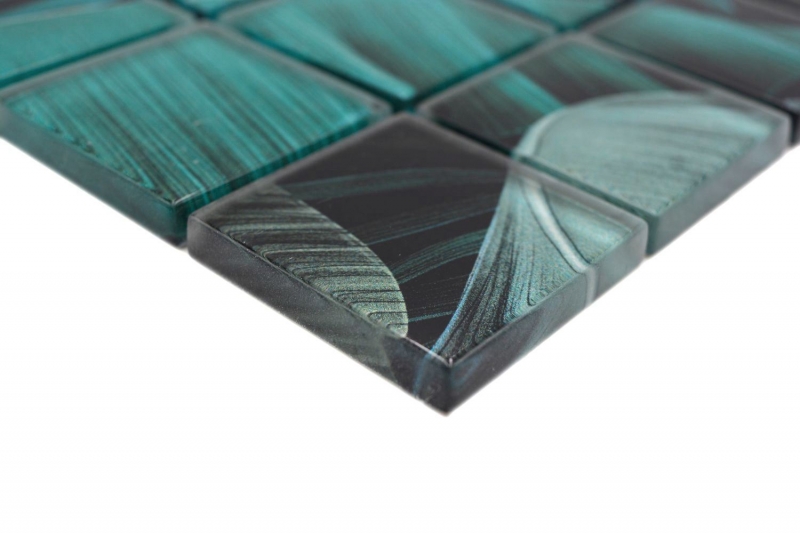 Hand-painted glass mosaic mosaic tile rainforest green black leaves look MOS88-Pic05_m