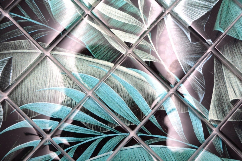Hand-painted glass mosaic mosaic tile rainforest green black leaves look MOS88-Pic05_m