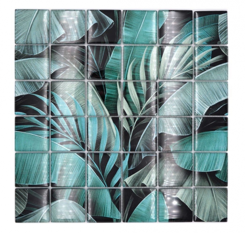 Hand-painted glass mosaic mosaic tile rainforest green black leaves look MOS88-Pic05_m