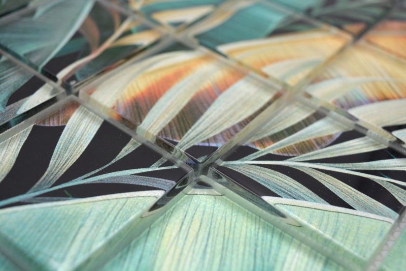 Hand-painted glass mosaic mosaic tile rainforest green brown leaves look MOS88-Pic07_m