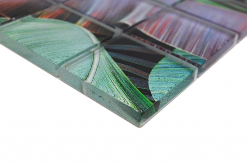 Hand-painted glass mosaic mosaic tile rainforest green purple leaves look MOS88-Pic09_m