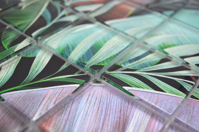 Hand-painted glass mosaic mosaic tile rainforest green purple leaves look MOS88-Pic09_m