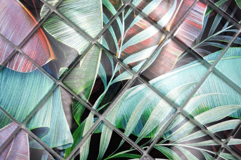 Hand-painted glass mosaic mosaic tile rainforest green purple leaves look MOS88-Pic09_m