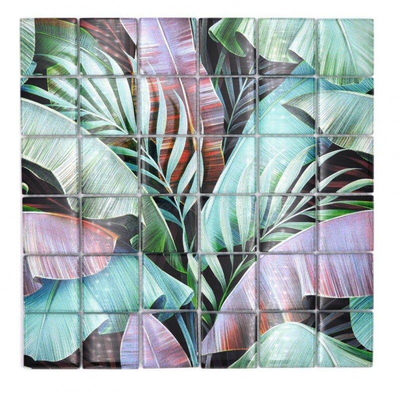 Hand-painted glass mosaic mosaic tile rainforest green purple leaves look MOS88-Pic09_m