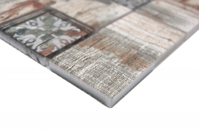Hand-painted glass mosaic mosaic tile Medio Vintage Patchwork beige wood-effect ornament MOS160-W700_m