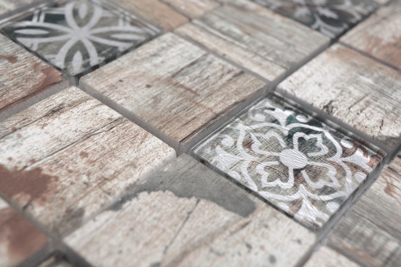 Hand-painted glass mosaic mosaic tile Medio Vintage Patchwork beige wood-effect ornament MOS160-W700_m