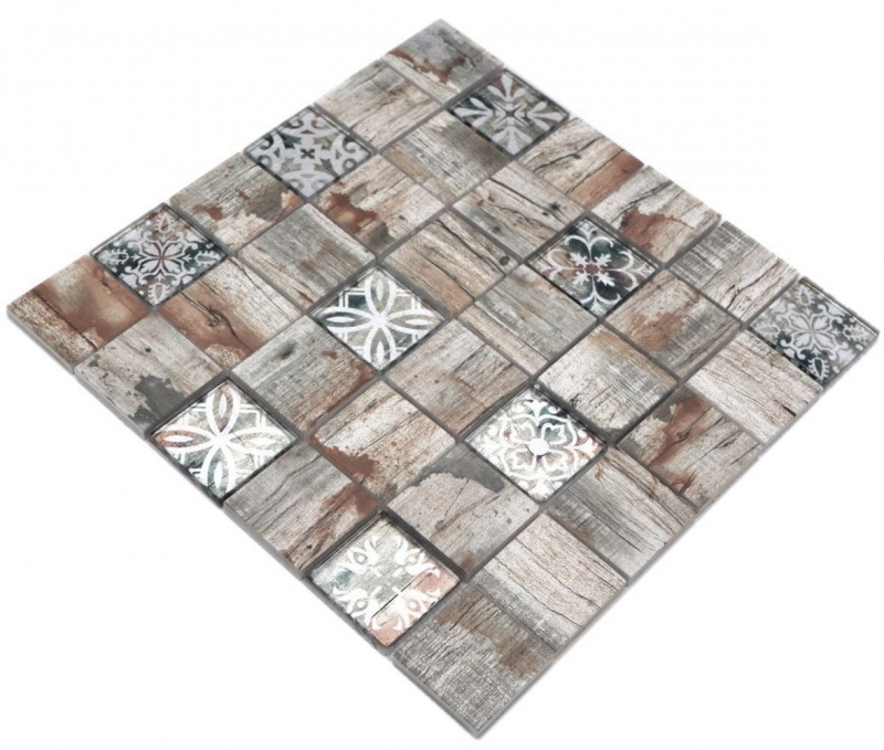 Hand-painted glass mosaic mosaic tile Medio Vintage Patchwork beige wood-effect ornament MOS160-W700_m