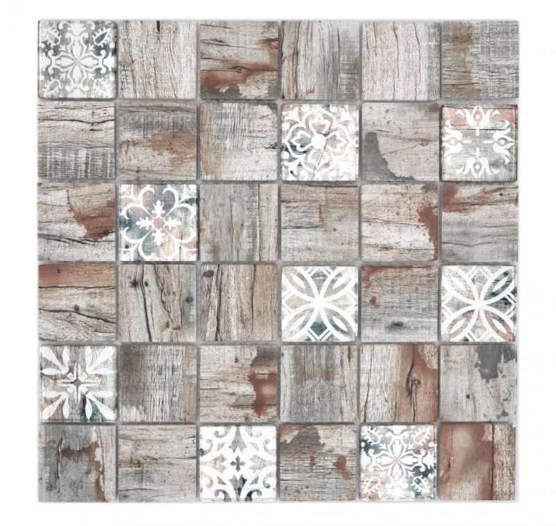 Hand-painted glass mosaic mosaic tile Medio Vintage Patchwork beige wood-effect ornament MOS160-W700_m