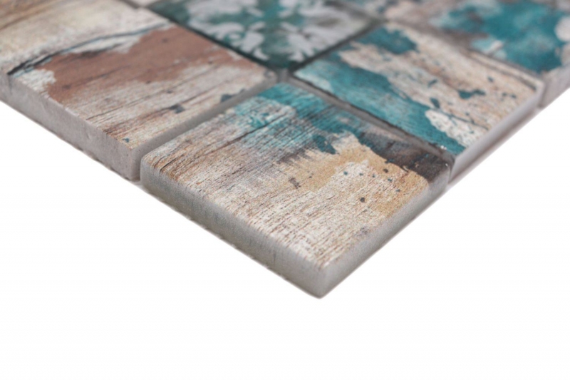 Hand-painted glass mosaic mosaic tile Medio Vintage Patchwork beige pertrol wood effect ornament MOS160-W800_m
