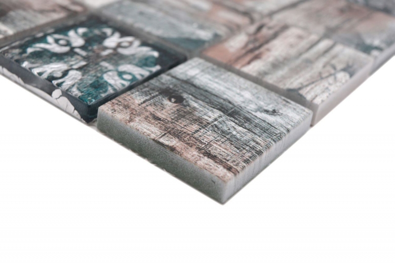 Hand-painted glass mosaic mosaic tile Medio Vintage Patchwork gray brown pastel green wood effect ornament MOS160-W900_m