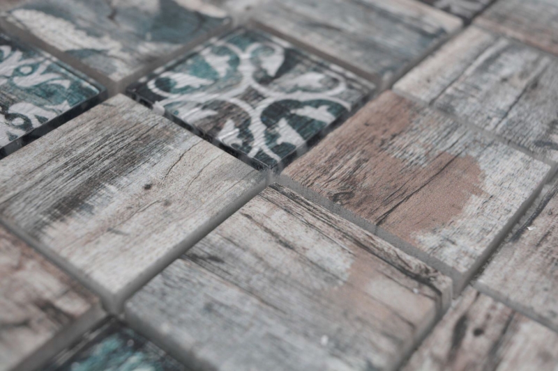 Hand-painted glass mosaic mosaic tile Medio Vintage Patchwork gray brown pastel green wood effect ornament MOS160-W900_m