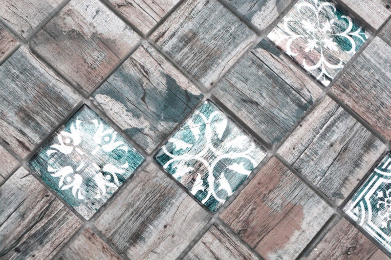 Hand-painted glass mosaic mosaic tile Medio Vintage Patchwork gray brown pastel green wood effect ornament MOS160-W900_m
