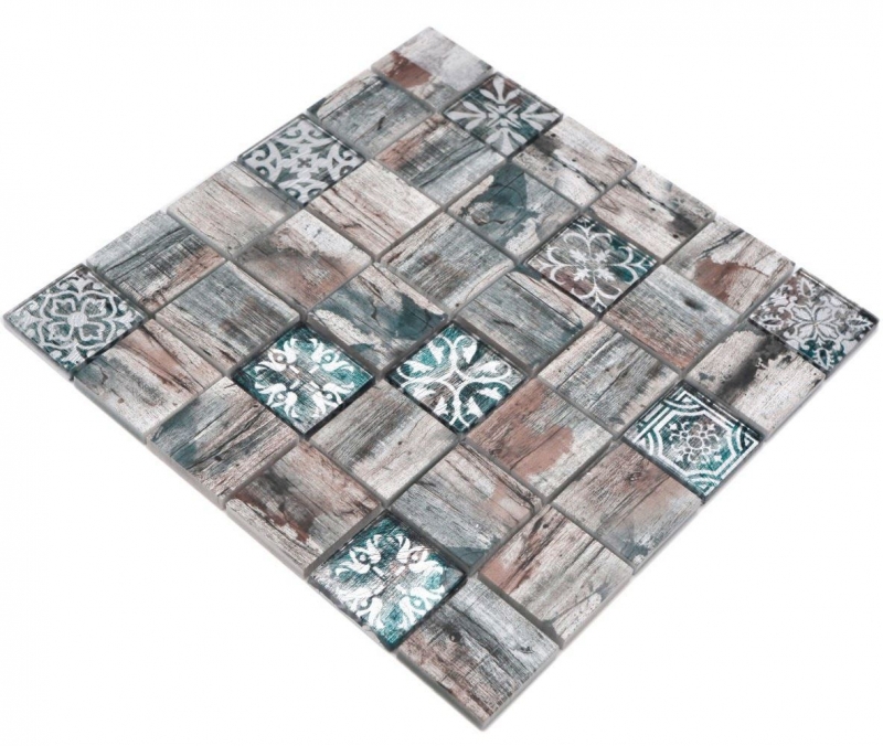 Hand-painted glass mosaic mosaic tile Medio Vintage Patchwork gray brown pastel green wood effect ornament MOS160-W900_m