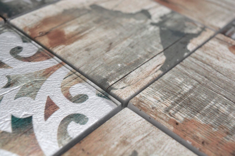 Hand-painted glass mosaic mosaic tile Piastrella Vintage Patchwork beige wood effect ornament MOS160-W750_m