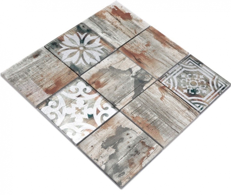 Hand-painted glass mosaic mosaic tile Piastrella Vintage Patchwork beige wood effect ornament MOS160-W750_m