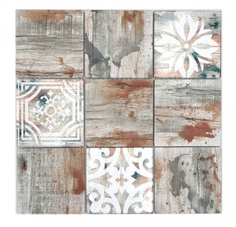 Hand-painted glass mosaic mosaic tile Piastrella Vintage Patchwork beige wood effect ornament MOS160-W750_m